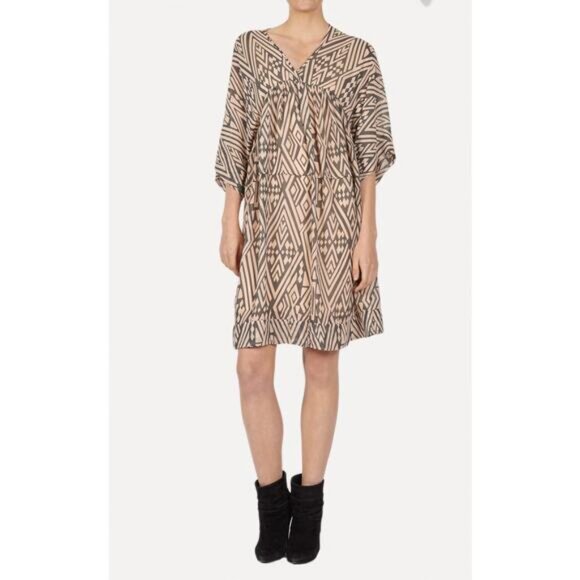 Ba&sh Freaky Swing Dress Oversized Tiered Chiffon Pink & Gray Print - Picture 8 of 10